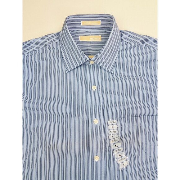 Michael Kors Size 16 32/33 Large Mens Blue White Stripe Spread Collar Shirt NWT - Picture 5 of 10